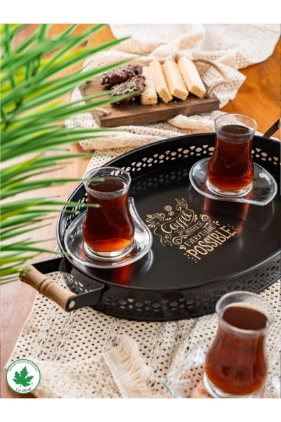 Tulipa Ahşap Kulplu Oval Tepsi DANTELLİ (Possible Baskılı) - Resim 10