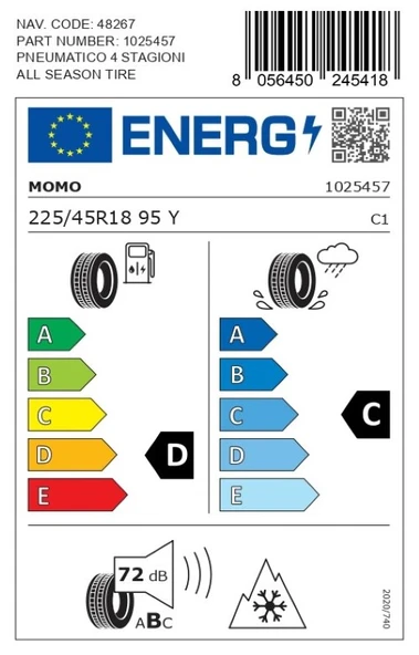 Momo 225/45 R18 95Y XL M4 Four Season Oto Dört Mevsim Lastiği ( Üretim Yılı: 2025 ) - 4