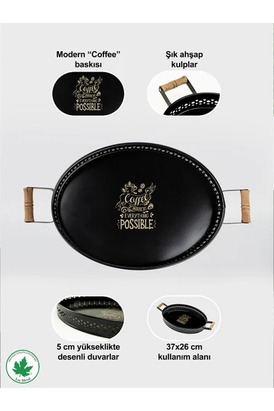 Tulipa Ahşap Kulplu Oval Tepsi DANTELLİ (Possible Baskılı) - Resim 12