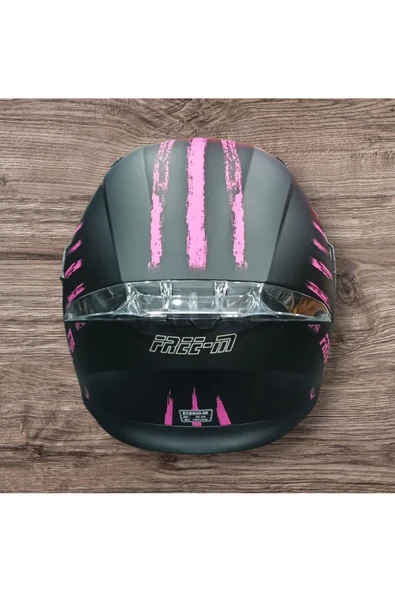 Free-M ÇENE AÇILIR SİYAH-PEMBE MOTOSİKLET KASKI - 4