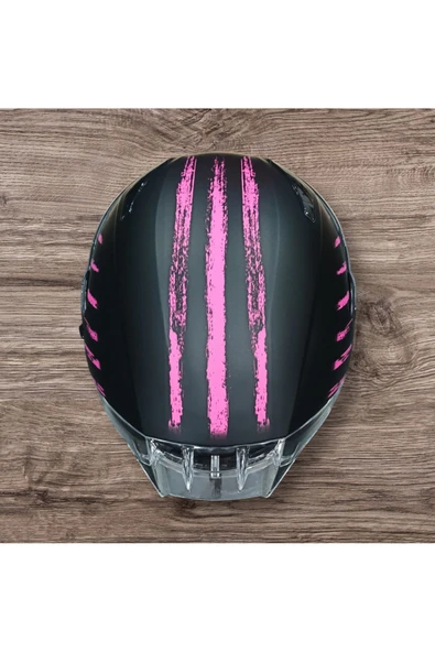 Free-M ÇENE AÇILIR SİYAH-PEMBE MOTOSİKLET KASKI - 5