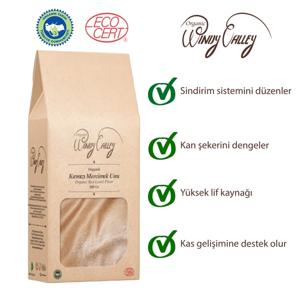 Organik Kırmızı Mercimek Unu  (500 gr)   Glutensiz, Yerli ürün - Resim 2