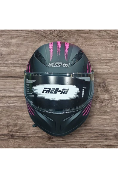 Free-M ÇENE AÇILIR SİYAH-PEMBE MOTOSİKLET KASKI - 2