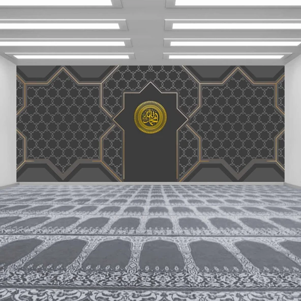 Siyah İslami Motifli Mescid Duvar Kağıdı - Resim 2