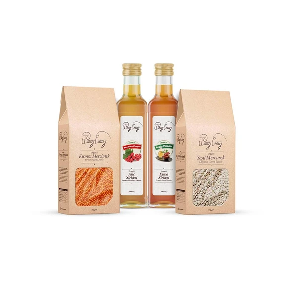Organik Detoks Paketi; Elma sirkesi (500 ml), Alıç sirkesi (500ml) , Kırmızı mercimek (750gr), Yeşil mercimek (750 gr) - 2
