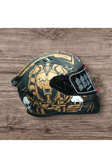 MTS HELMETS SNAKE KAPALI FULL FACE MAT SİYAH-GOLD MOTOSİKLET KASKI - 3
