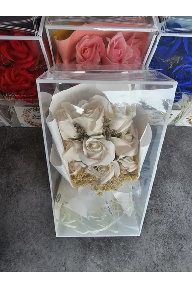 Beyaz Gül 9 Kafalı Cipso Aranjmanli Sevgililer Günü Buketi KutuluGul Hediye Buketi Yildonumu - 2