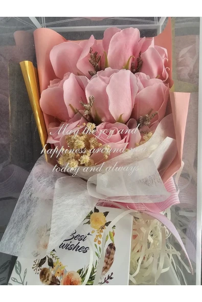 Pembe Gül 9Kafali Cipso Aranjmanli sevgililer günü Özel kutulu Gül Hediye Buket - Resim 3
