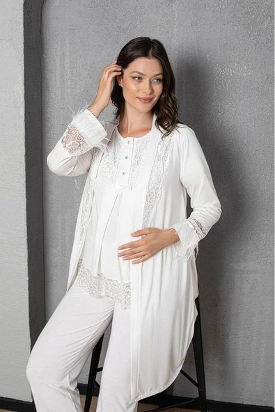 Üçlü Lohusa & Hamile Gecelik Sabahlık Takım 1035 - 4