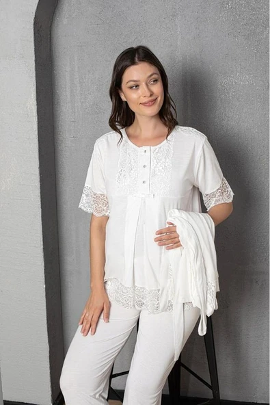 Üçlü Lohusa & Hamile Gecelik Sabahlık Takım 1035 - 9