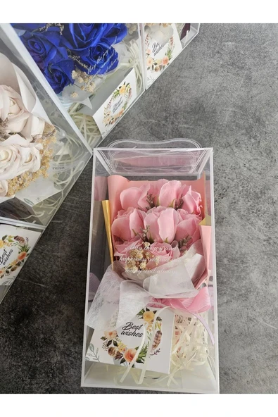Pembe Gül 9Kafali Cipso Aranjmanli sevgililer günü Özel kutulu Gül Hediye Buket