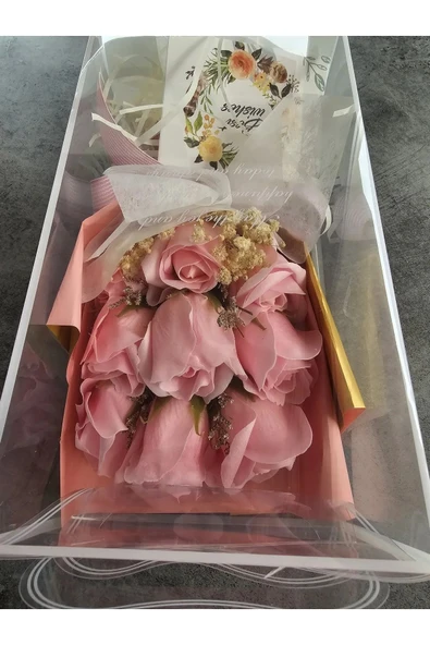 Pembe Gül 9Kafali Cipso Aranjmanli sevgililer günü Özel kutulu Gül Hediye Buket - Resim 2