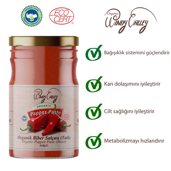Organik Domates Salçası (650gr) - Biber Salçası (Tatlı) (610 gr) İlave Tuz İcermez - Resim 2