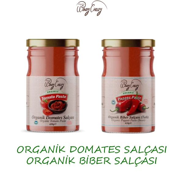 Organik Domates Salçası (650gr) - Biber Salçası (Tatlı) (610 gr) İlave Tuz İcermez