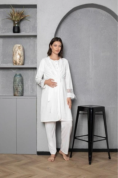 Üçlü Lohusa & Hamile Gecelik Sabahlık Takım 1035 - 8