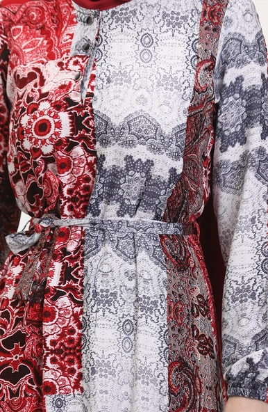 Amelya Farbalı Kuşaklı Viskon Elbise S-M-L-XL Beden - 3