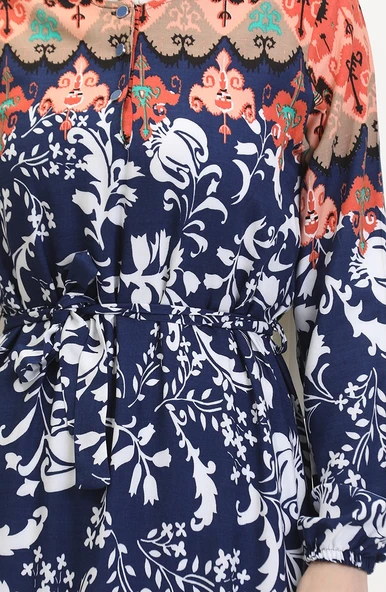 Amelya Farbalı Kuşaklı Viskon Elbise S-M-L-XL Beden - 3