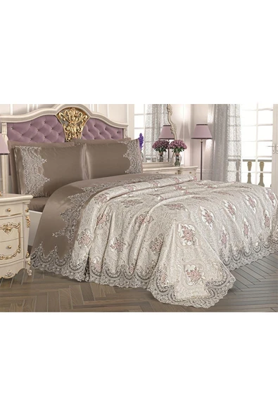 Çeyiz Diyarı Fransız Güpürlü Eylül Pike Takımı Cappucino 206260 - 2