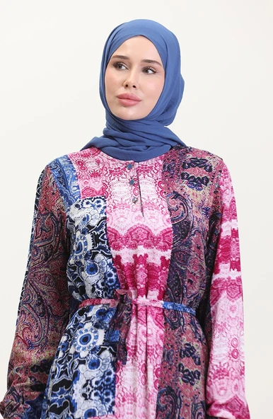 Amelya Farbalı Kuşaklı Viskon Elbise S-M-L-XL Beden - 10