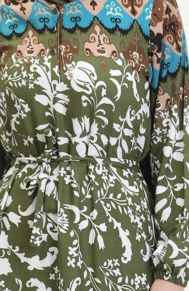 Amelya Farbalı Kuşaklı Viskon Elbise S-M-L-XL Beden - 11