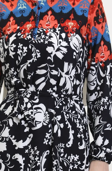 Amelya Farbalı Kuşaklı Viskon Elbise S-M-L-XL Beden - 7