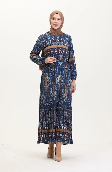 Amelya Farbalı Kuşaklı Viskon Elbise S-M-L-XL Beden - 7