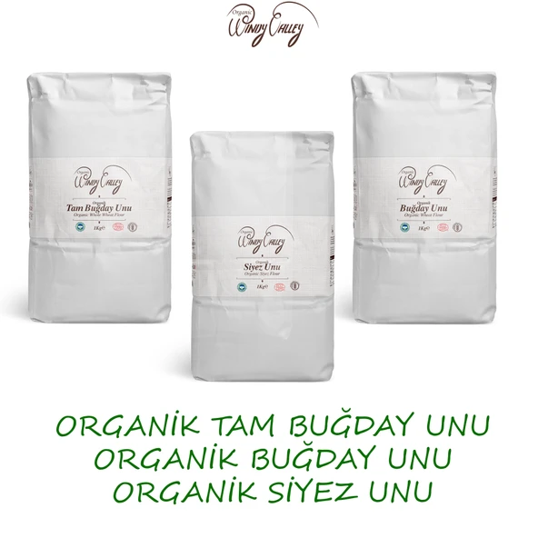 Organik Buğday Unları Seti; Buğday unu ( 1 Kg), Tam Buğday unu ( 1 Kg), Siyez unu ( 1 Kg) Yerli Üretim