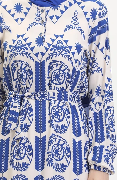 Amelya Farbalı Kuşaklı Viskon Elbise S-M-L-XL Beden - 9