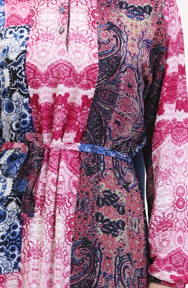Amelya Farbalı Kuşaklı Viskon Elbise S-M-L-XL Beden - 11