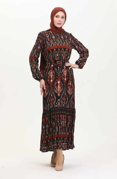 Amelya Farbalı Kuşaklı Viskon Elbise S-M-L-XL Beden - 2