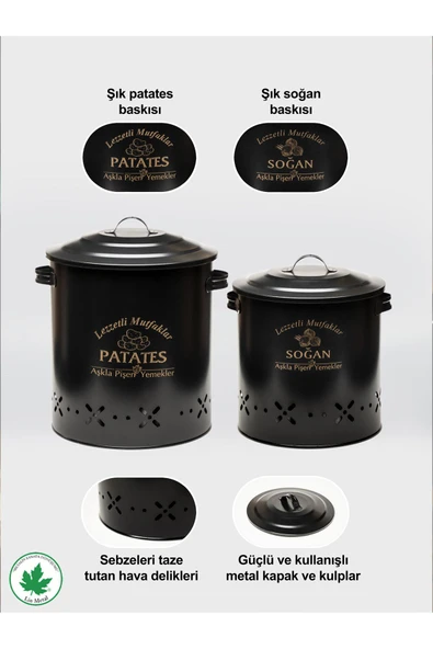 Lüx Metal Patates Soğanlık Kovası Sebze Saklama Kabı Siyah - 5