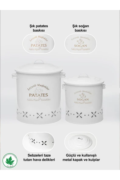 Lüx Metal Patates Soğanlık Kovası Sebze Saklama Kabı - Resim 5