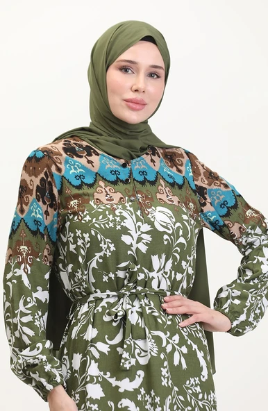 Amelya Farbalı Kuşaklı Viskon Elbise S-M-L-XL Beden - 10