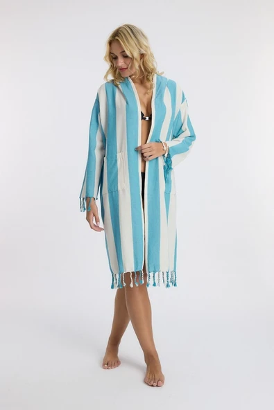 Striped Peştemal Bornoz Banyo ve Plaj Elbisesi - 7