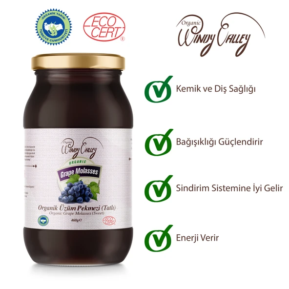 Organik Üzüm Pekmezi   (460gr) Soğuk Sıkım Şeker ilavesiz - 2