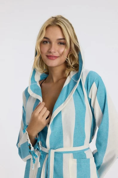 Striped Peştemal Bornoz Banyo ve Plaj Elbisesi - 2