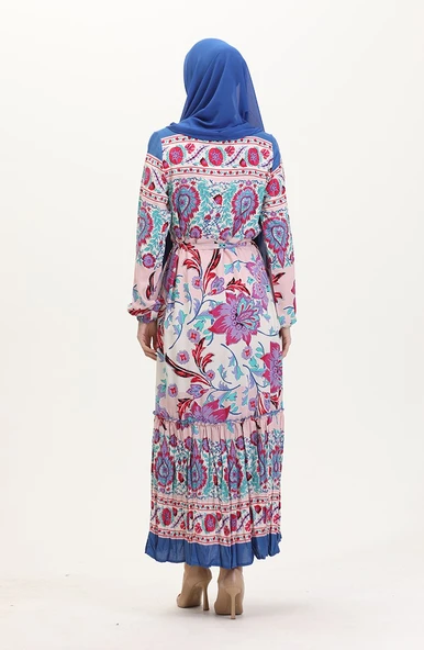 Amelya Farbalı Kuşaklı Viskon Elbise S-M-L-XL Beden - 10