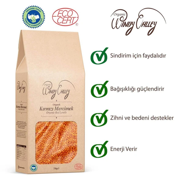 Organik Kırmızı Mercimek (750 gr) Yerli ürün - 2