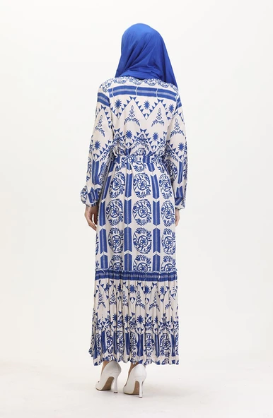 Amelya Farbalı Kuşaklı Viskon Elbise S-M-L-XL Beden - 10