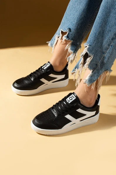 Pembe Potin Bağcıklı Air Taban Kadın Sneakers 001-1002-25Beyaz
