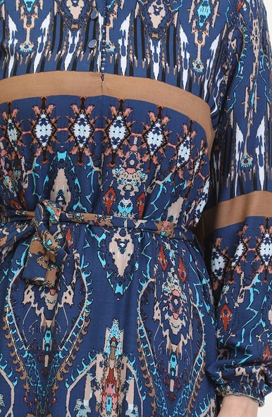 Amelya Farbalı Kuşaklı Viskon Elbise S-M-L-XL Beden - 9