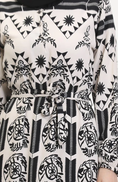 Amelya Farbalı Kuşaklı Viskon Elbise S-M-L-XL Beden - 4