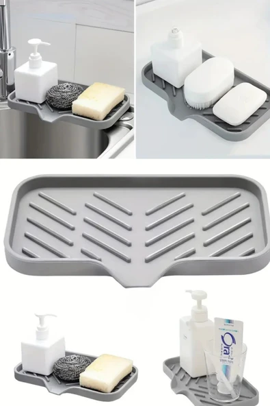 Mutfak ve Banyo Çok Amaçlı Kurutma Matı, Süzen Tepsi Silikon Sabunluk, Kaymaz süngerlik, Sabun Pedi - 3