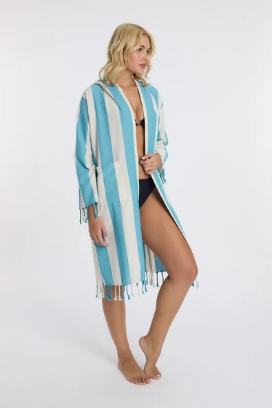Striped Peştemal Bornoz Banyo ve Plaj Elbisesi - 5