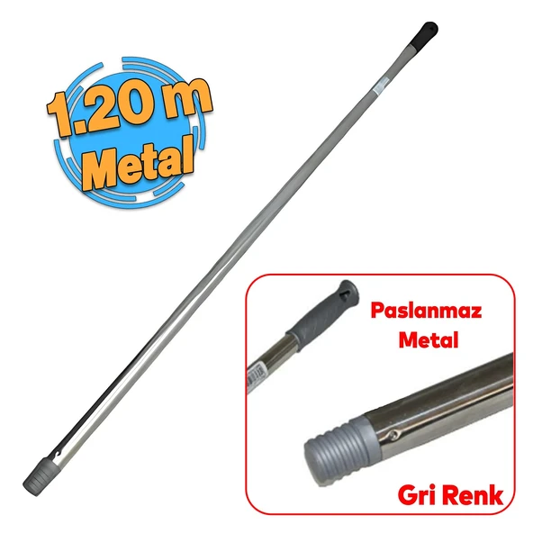 Metal Sap Sillgech Krom Renk Kalın Fırça Sapı Süpürge Çekpas Standart Metal Sap 120 Cm