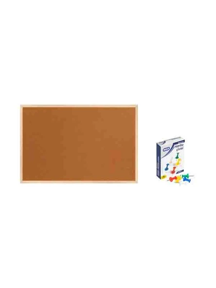 Panda 60x90 cm Ahşap Çerçeve Mantar Pano + 1 Paket Harita Çivisi PAN116