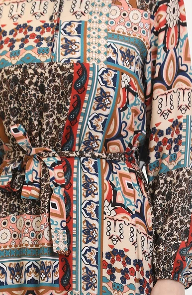 Amelya Farbalı Kuşaklı Viskon Elbise S-M-L-XL Beden - 3