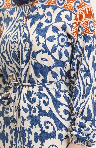 Amelya Farbalı Kuşaklı Viskon Elbise S-M-L-XL Beden - 8