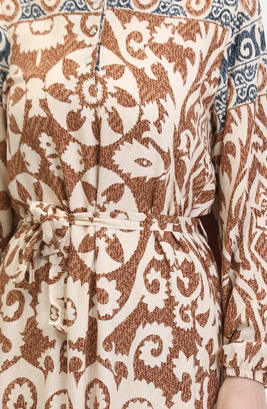 Amelya Farbalı Kuşaklı Viskon Elbise S-M-L-XL Beden - 5