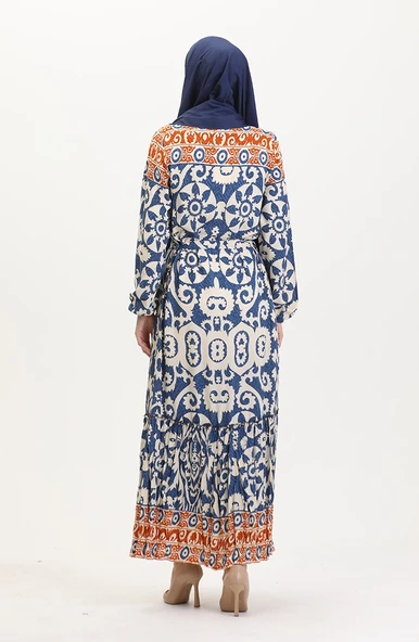 Amelya Farbalı Kuşaklı Viskon Elbise S-M-L-XL Beden - 9